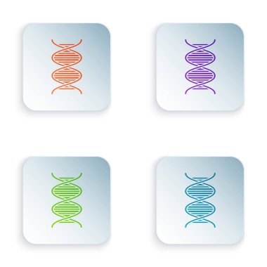 Beyaz arkaplanda izole edilmiş renk DNA sembolü simgesi. Renkli kare düğmelere simgeleri yerleştir. Vektör İllüstrasyonu