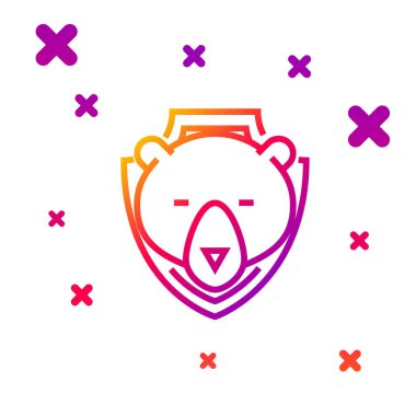 Beyaz arkaplanda izole edilmiş renkli Ayı başı. Duvarda av kupası. Kademeli rastgele dinamik şekiller. Vektör İllüstrasyonu