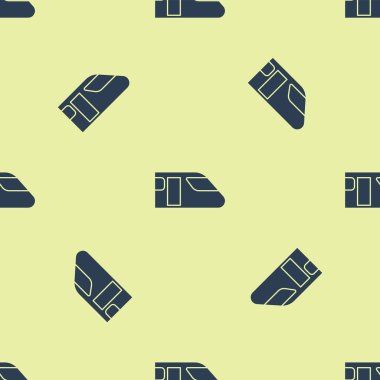 Mavi Tren ikonu sarı arka planda kusursuz desen izole etti. Toplu taşıma sembolü. Metro treni nakliyesi. Metro yeraltı. Vektör İllüstrasyonu