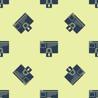 Mavi, Https ile sitenizi koruyun, SSl simgesi sarı arkaplandaki kusursuz deseni izole etti. İnternet iletişim protokolü. Vektör İllüstrasyonu