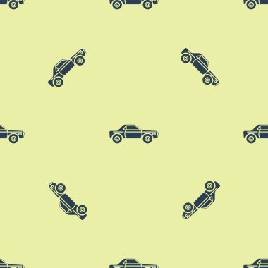 Mavi Sedan araba ikonu sarı arka planda izole edilmiş pürüzsüz desen. Vektör İllüstrasyonu