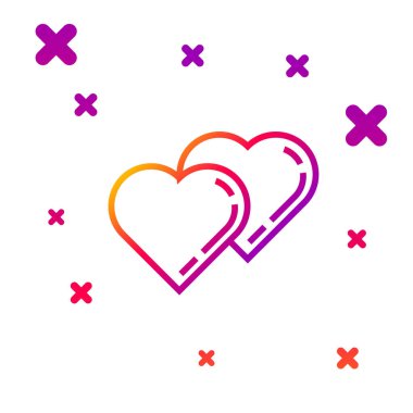 Renk çizgisi İki Bağlı Kalpler simgesi beyaz arkaplanda izole edildi. Romantik sembol, bağlanma, tutku ve düğün. Sevgililer Günü sembolü. Kademeli rastgele dinamik şekiller. Vektör İllüstrasyonu