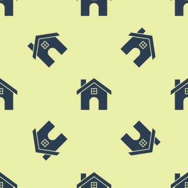 Mavi Saray ikonu sarı arka planda kusursuz desen izole etti. Ev sembolü. Vektör İllüstrasyonu