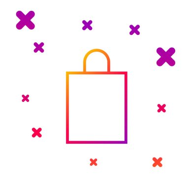 Renkli kağıt poşet ikonu beyaz arkaplanda izole edildi. Paket işareti. Kademeli rastgele dinamik şekiller. Vektör İllüstrasyonu