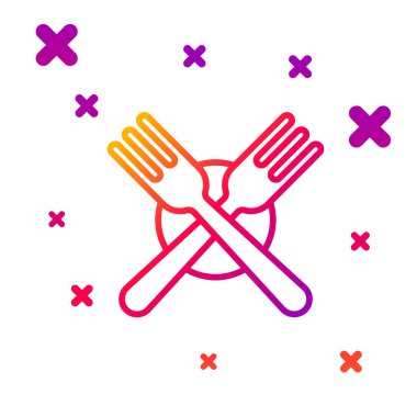 Renk çizgisi çapraz çatal simgesi beyaz arkaplanda izole edildi. Çatal bıçak sembolü. Kademeli rastgele dinamik şekiller. Vektör İllüstrasyonu