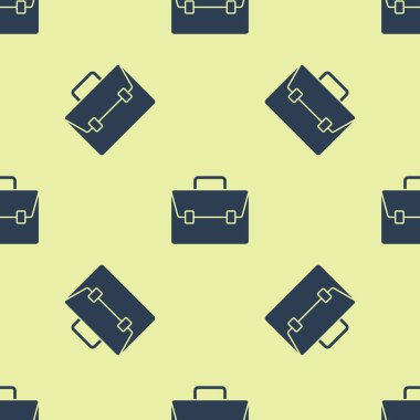 Mavi Evrak Çantası simgesi sarı arkaplandaki kusursuz deseni izole etti. İş ilanı. İş portföyü. Vektör İllüstrasyonu