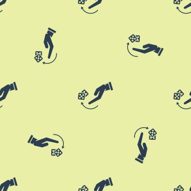 Mavi insan el yapımı zar atma ikonu sarı arka planda izole edilmiş pürüzsüz desen. Vektör İllüstrasyonu