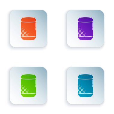 Renk Ses Yardımcı simgesi beyaz arkaplanda izole edildi. Ses kontrol arayüzü akıllı hoparlör. Renkli kare düğmelere simgeleri yerleştir. Vektör İllüstrasyonu