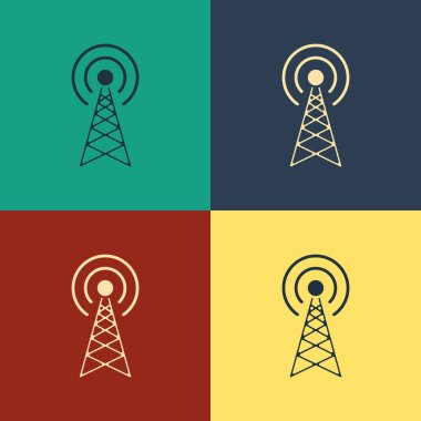 Renk arkaplanında Radar simgesi izole edildi. Askeri arama sistemi. Klasik tarzda çizim. Vektör İllüstrasyonu