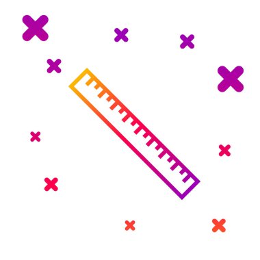 Beyaz arkaplanda renk çizgisi cetvel simgesi izole edildi. Düz sembol. Kademeli rastgele dinamik şekiller. Vektör İllüstrasyonu