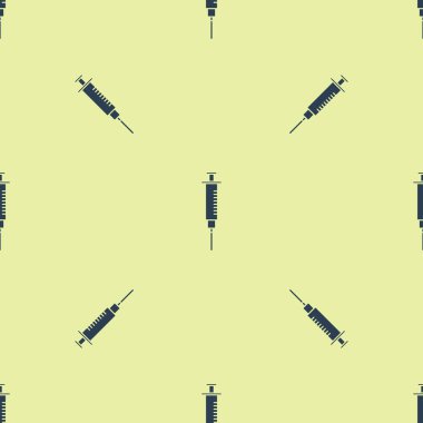 Mavi Şırınga ikonu sarı arka planda izole edilmiş pürüzsüz desen. Aşı için şırınga, aşı, iğne, grip aşısı. Tıbbi ekipman. Vektör İllüstrasyonu