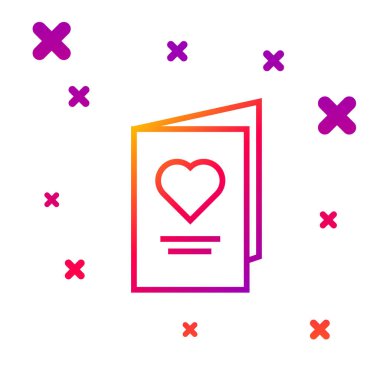 Beyaz arka planda kalp ikonu olan renkli Sevgililer Günü partisi ilanı. Kutlama için davetiye ya da tebrik kartı şablonu. Kademeli rastgele dinamik şekiller. Vektör İllüstrasyonu