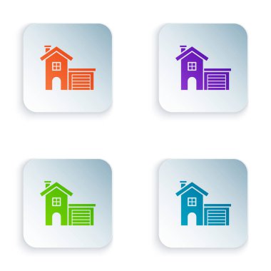 Renk Evi simgesi beyaz arkaplanda izole edildi. Ev sembolü. Renkli kare düğmelere simgeleri yerleştir. Vektör İllüstrasyonu