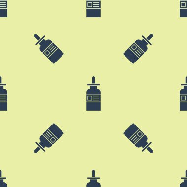 Sarı arka planda izole edilmiş bir pipet ikonu olan mavi cam şişe. Tıbbi ve kozmetik ürünler için konteynır. Vektör İllüstrasyonu