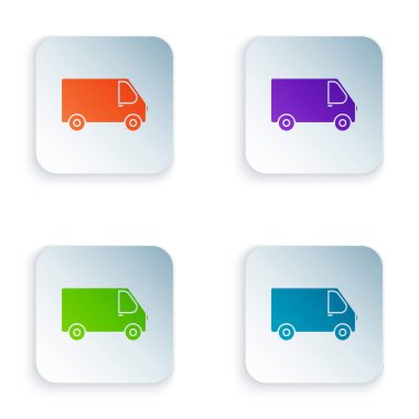 Renkli kargo kamyonu ikonu beyaz arka planda izole edildi. Renkli kare düğmelere simgeleri yerleştir. Vektör İllüstrasyonu