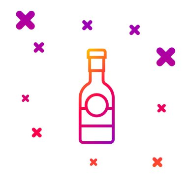 Beyaz arka planda izole edilmiş renkli şampanya şişesi ikonu. Kademeli rastgele dinamik şekiller. Vektör İllüstrasyonu