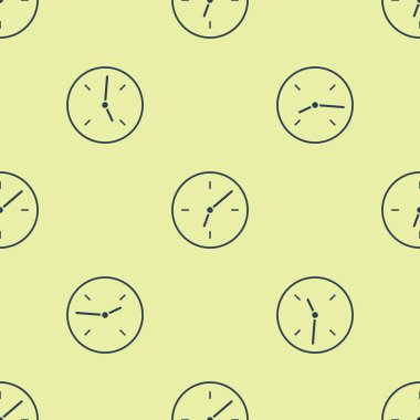 Mavi Saat simgesi sarı arkaplandaki kusursuz deseni izole etti. Zaman sembolü. Vektör İllüstrasyonu