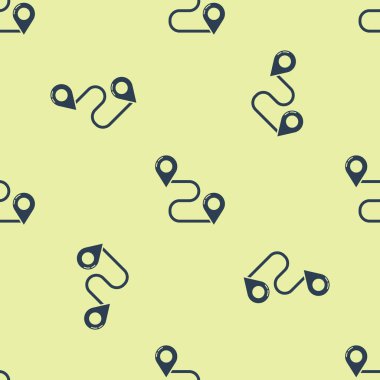 Mavi Yol konum simgesi sarı arkaplanda izole edilmiş pürüzsüz desen. Harita işaretçisi işareti. Yol ya da yol kavramı. GPS yön bulucu. Vektör İllüstrasyonu