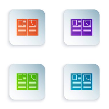 Renk Açık kitap simgesi beyaz arkaplanda izole edildi. Renkli kare düğmelere simgeleri yerleştir. Vektör İllüstrasyonu