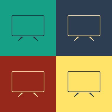 Renk arkaplanında izole edilmiş renkli Akıllı TV simgesi. Televizyon tabelası. Klasik tarzda çizim. Vektör İllüstrasyonu
