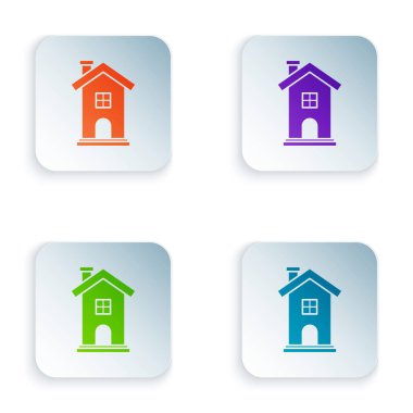 Renk Evi simgesi beyaz arkaplanda izole edildi. Ev sembolü. Renkli kare düğmelere simgeleri yerleştir. Vektör İllüstrasyonu