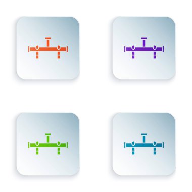 Beyaz arkaplanda renk manifestosu simgesi izole edildi. Renkli kare düğmelere simgeleri yerleştir. Vektör İllüstrasyonu