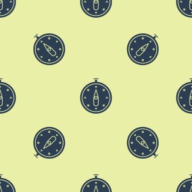 Mavi Pusula simgesi sarı arkaplandaki kusursuz deseni izole etti. Rüzgâr yön bulma sembolü. Rüzgar gül işareti. Vektör İllüstrasyonu