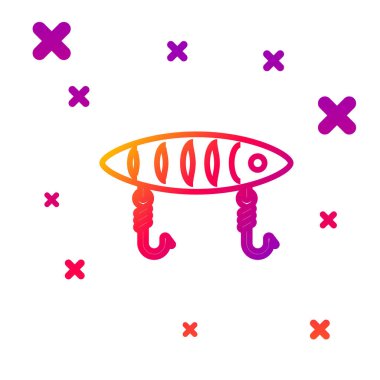 Renk çizgisi Balık yemi simgesi beyaz arkaplanda izole edildi. Balık oltası. Kademeli rastgele dinamik şekiller. Vektör İllüstrasyonu