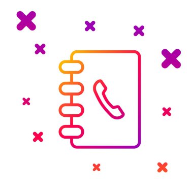 Renk çizgisi adres defteri simgesi beyaz arkaplanda izole edildi. Not defteri, adres, bağlantı, rehber, telefon, telefon rehberi simgesi. Kademeli rastgele dinamik şekiller. Vektör İllüstrasyonu