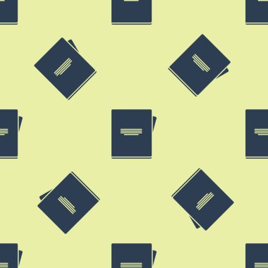 Mavi Defter simgesi sarı arkaplanda izole edilmiş kusursuz desen. Spiral not defteri simgesi. Okul defteri. Yazı tahtası. Okul günlüğü. Vektör İllüstrasyonu