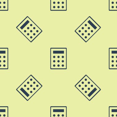 Mavi Hesap Makinesi simgesi sarı arkaplanda izole edilmiş kusursuz desen. Muhasebe sembolü. İş hesaplamaları matematik eğitimi ve finans. Vektör İllüstrasyonu