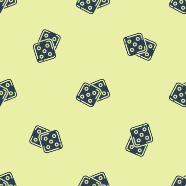 Mavi Oyun zar simgesi sarı arkaplanda izole edilmiş pürüzsüz desen. Kumarhane kumarı. Vektör İllüstrasyonu