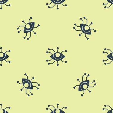 Mavi göz tarama ikonu sarı arkaplanda izole edilmiş pürüzsüz desen. Göz taraması yapılıyor. Güvenlik kontrol sembolü. Siber göz işareti. Vektör İllüstrasyonu