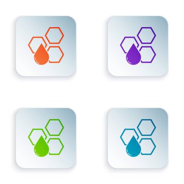 Beyaz arka planda yalıtılmış Renkli Petek simgesi. Bal hücreleri sembolü. Tatlı doğal yemekler. Simgeleri renkli kare düğmelere ayarlayın. Vektör İllüstrasyonu