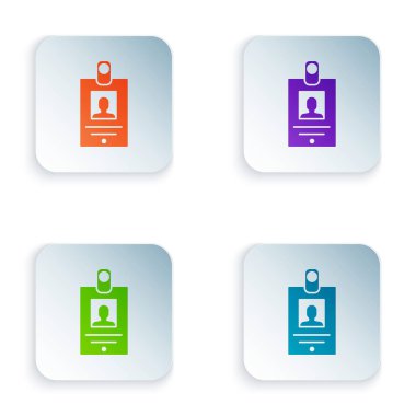 Beyaz arka planda yalıtılmış renk tanımlama rozeti simgesi. Bu sunum, şirketin kimliği, reklam için kullanılabilir. Renkli kare düğmeleri simgeleri ayarlayın. Vektör Illustration