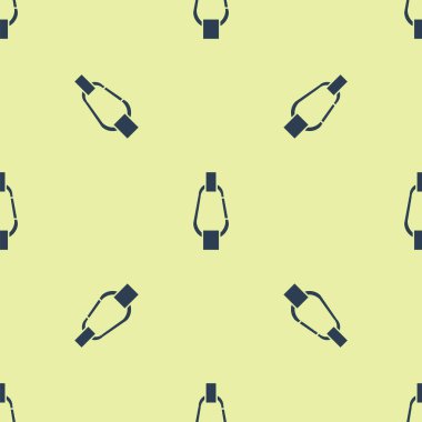 Mavi Carabiner simgesi sarı arka plan üzerinde izole dikişsiz desen. Ekstrem sporlar. Spor ekipmanları. Vektör İllüstrasyonu