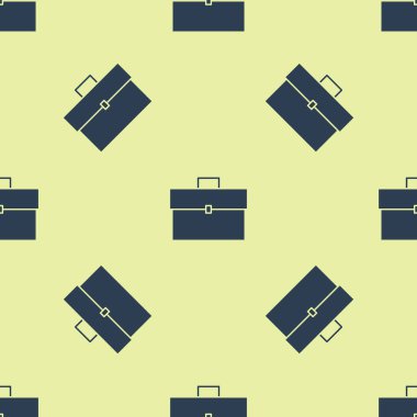 Mavi Evrak Çantası simgesi sarı arkaplandaki kusursuz deseni izole etti. İş ilanı. İş portföyü. Vektör İllüstrasyonu