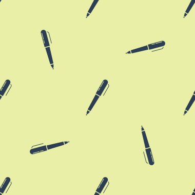 Mavi Kalem simgesi sarı arkaplanda izole edilmiş kusursuz desen. Vektör İllüstrasyonu