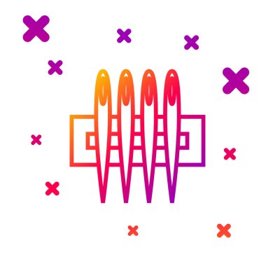 Dikiş simgesi için renk çizgisi İğnesi beyaz arkaplanda izole edildi. Terzi sembolü. Tekstil el sanatları tabelasını diker. Nakış aletleri. Kademeli rastgele dinamik şekiller. Vektör İllüstrasyonu