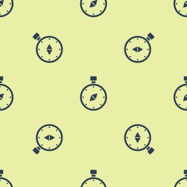 Mavi Pusula simgesi sarı arkaplandaki kusursuz deseni izole etti. Rüzgâr yön bulma sembolü. Rüzgar gül işareti. Vektör İllüstrasyonu