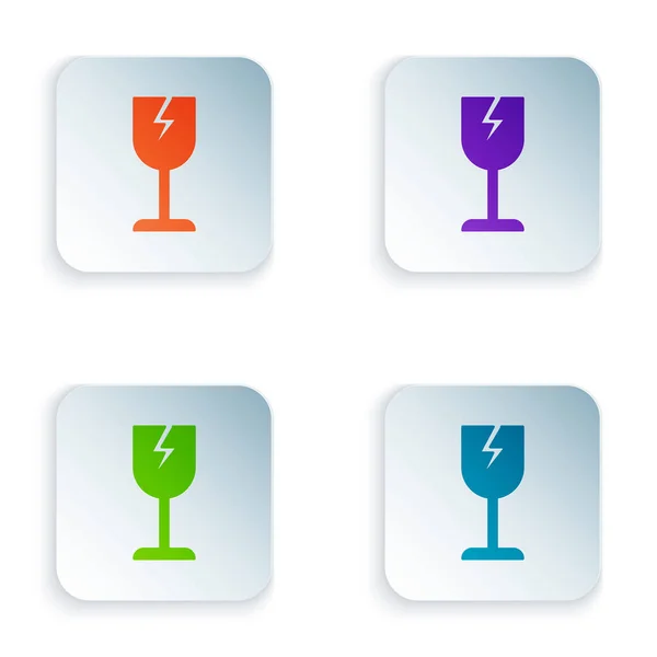 Color Frágil símbolo de cristal roto para cajas de entrega icono aislado sobre fondo blanco. Establecer iconos en botones cuadrados de colores. Ilustración vectorial — Archivo Imágenes Vectoriales