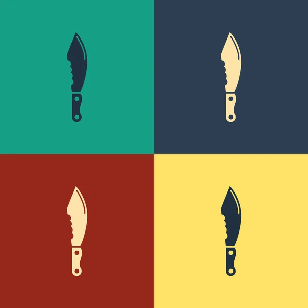 Cor Ícone de faca militar isolado no fundo da cor. Desenho de estilo vintage. Ilustração vetorial — Vetor de Stock