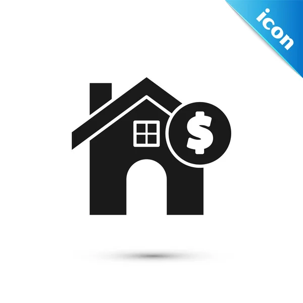 Schwarzes Haus mit Dollarsymbol auf weißem Hintergrund. Haus und Geld. Immobilienkonzept. Vektorillustration — Stockvektor