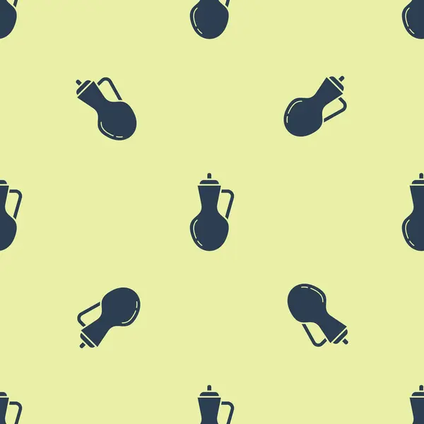 Blaue Flasche Olivenöl-Symbol isoliert nahtlose Muster auf gelbem Hintergrund. Krug mit Olivenöl-Symbol vorhanden. Vektorillustration — Stockvektor