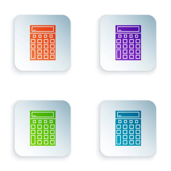 Icono de la calculadora de color aislado sobre fondo blanco. Símbolo contable. Cálculos de negocio matemáticas educación y finanzas. Establecer iconos en botones cuadrados de colores. Ilustración vectorial — Vector de stock