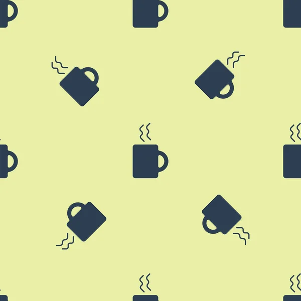 Mavi kahve fincanı ikonu sarı arka planda izole edilmiş pürüzsüz desen. Çay fincanı. Sıcak içecek kahvesi. Vektör İllüstrasyonu — Stok Vektör