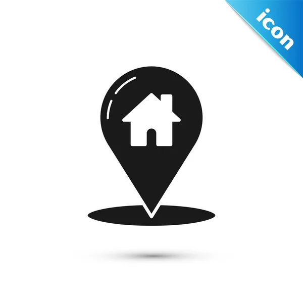 Beyaz arkaplanda ev simgesi olan siyah harita işaretçisi. Ev konumu belirleyici sembol. Vektör İllüstrasyonu — Stok Vektör
