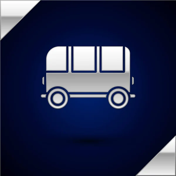 Silbernes Schulbussymbol isoliert auf dunkelblauem Hintergrund. Vektorillustration — Stockvektor