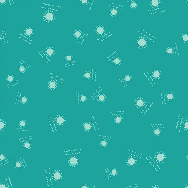 Green Sun and waves icon isolated seamless pattern on green background. Vector Illustration — Stock vektor