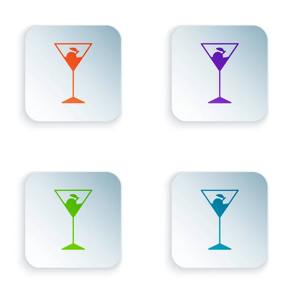 Ícone de vidro Martini cor isolado no fundo branco. Ícone de cocktail. Ícone de vidro de vinho. Definir ícones em botões quadrados coloridos. Ilustração vetorial —  Vetores de Stock